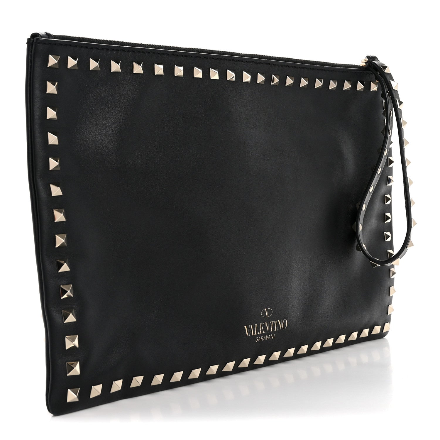 Valentino Garavani Vitello Large Rockstud Zip Wristlet Pouch Black 3 of 13