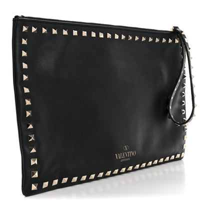 Valentino Garavani Vitello Large Rockstud Zip Wristlet Pouch Black 3 of 13