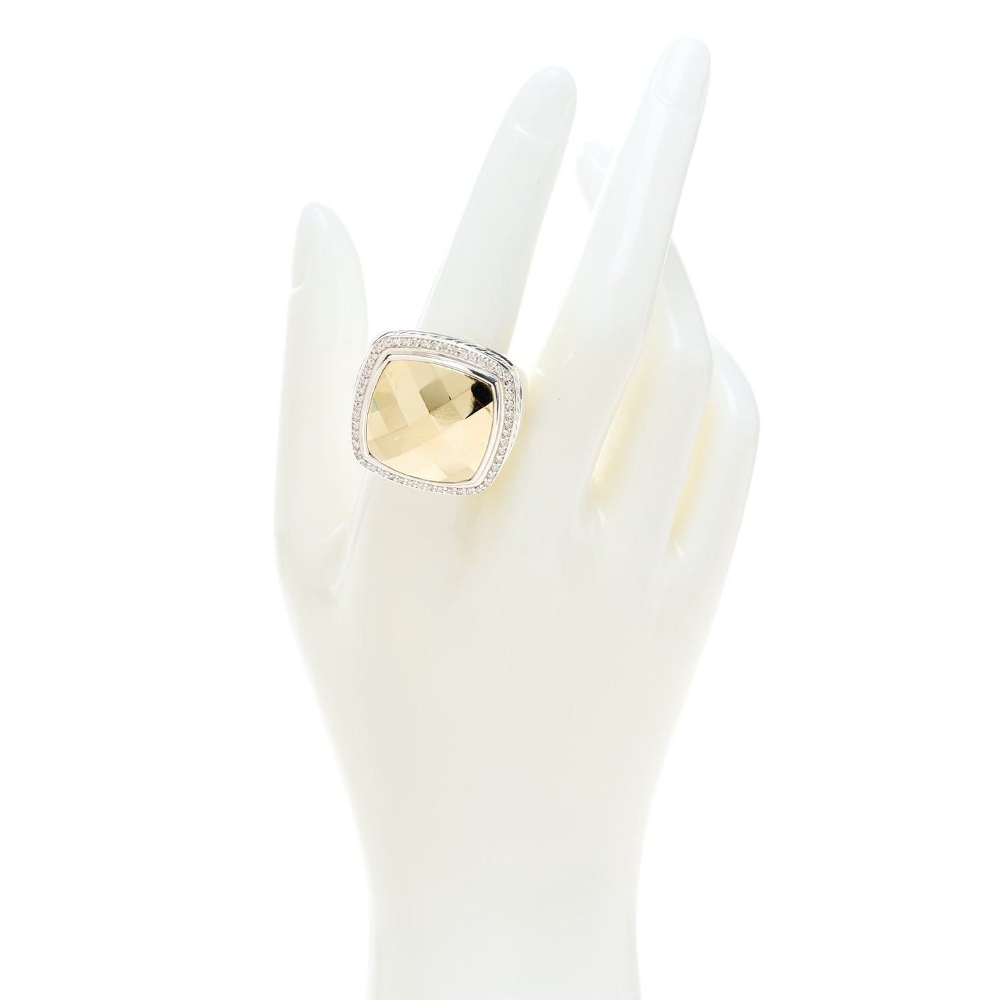 Sterling Silver 18K Yellow Gold Diamond 20mm Albion Statement Ring 58 8.25