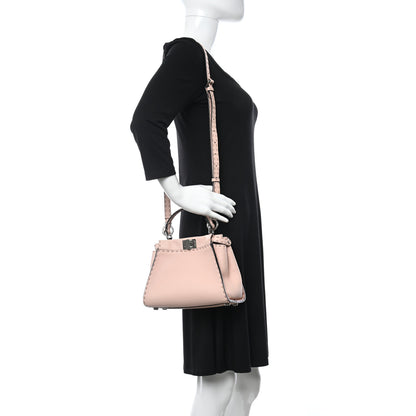 Fendi Cuoio Romano Selleria Bi-Color Mini Peekaboo Iconic Satchel Cipria Latte 2 of 11