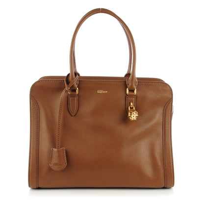 Alexander McQueen Pebbled Calfskin Large Skull Padlock Zip Around Tote Cognac 1 of 7