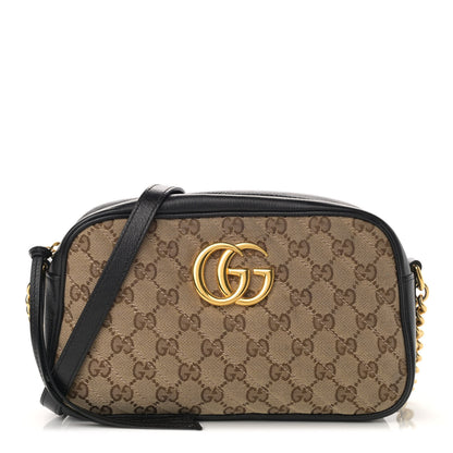 Gucci Monogram Matelasse Diagonal Small GG Marmont Chain Shoulder Bag Beige Black 1 of 12