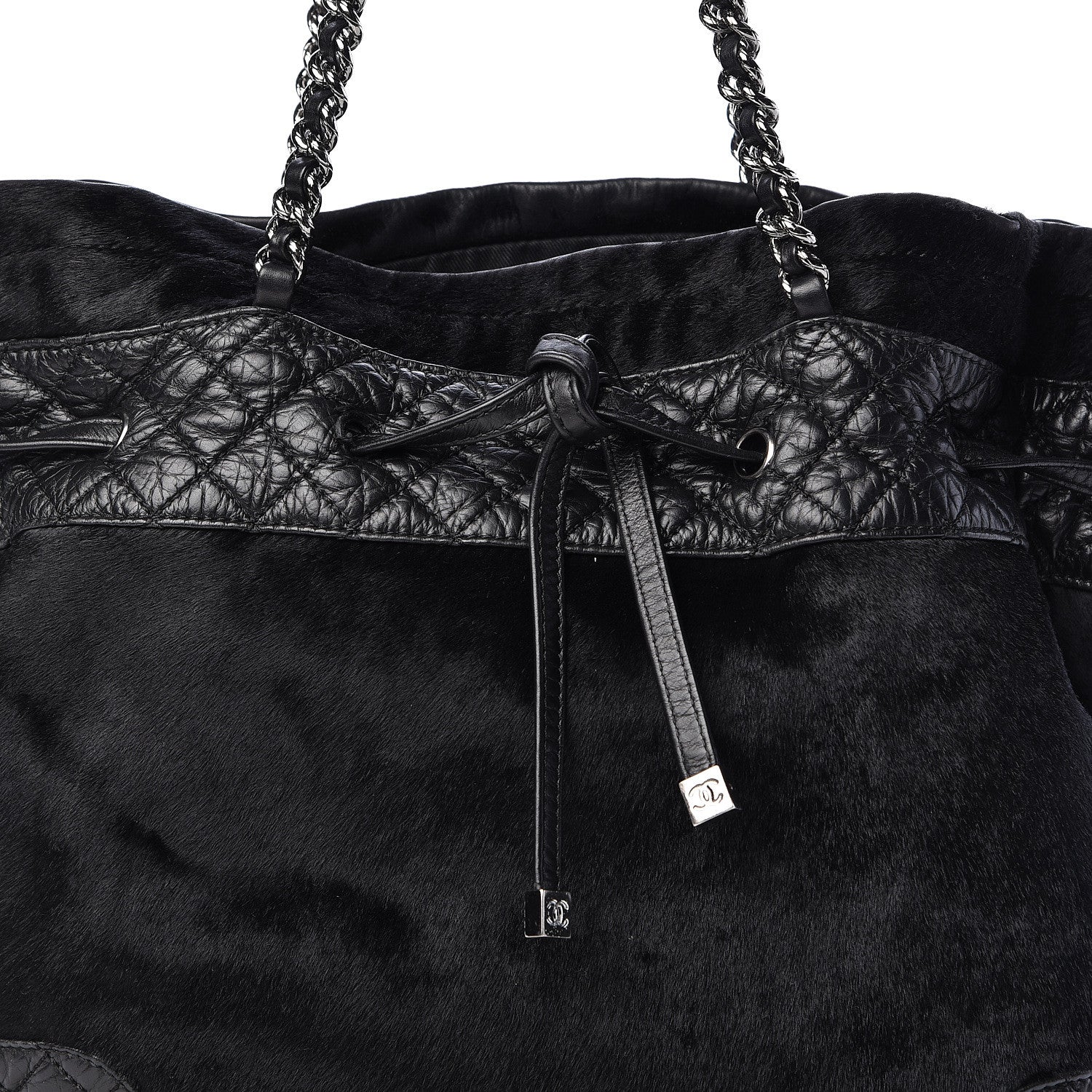 Chanel Pony Hair Quilted Drawstring Tote Black 10 of 10