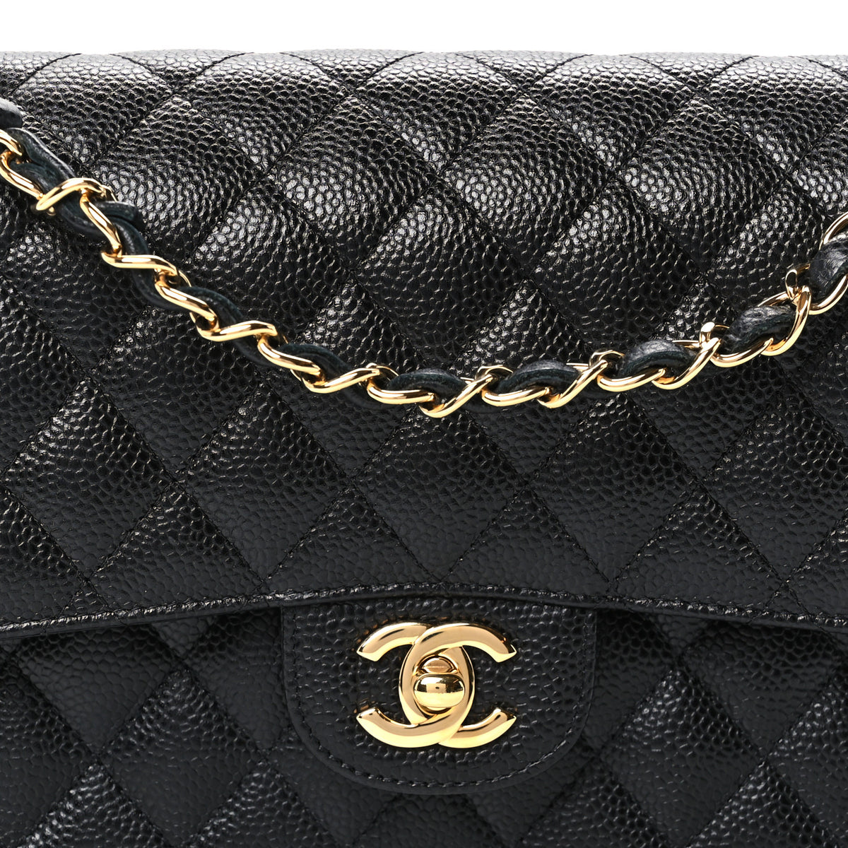 Caviar Quilted Medium Double Flap Black
