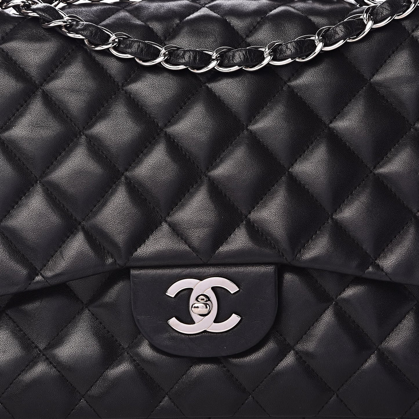 Lambskin Quilted Jumbo Single Flap Black