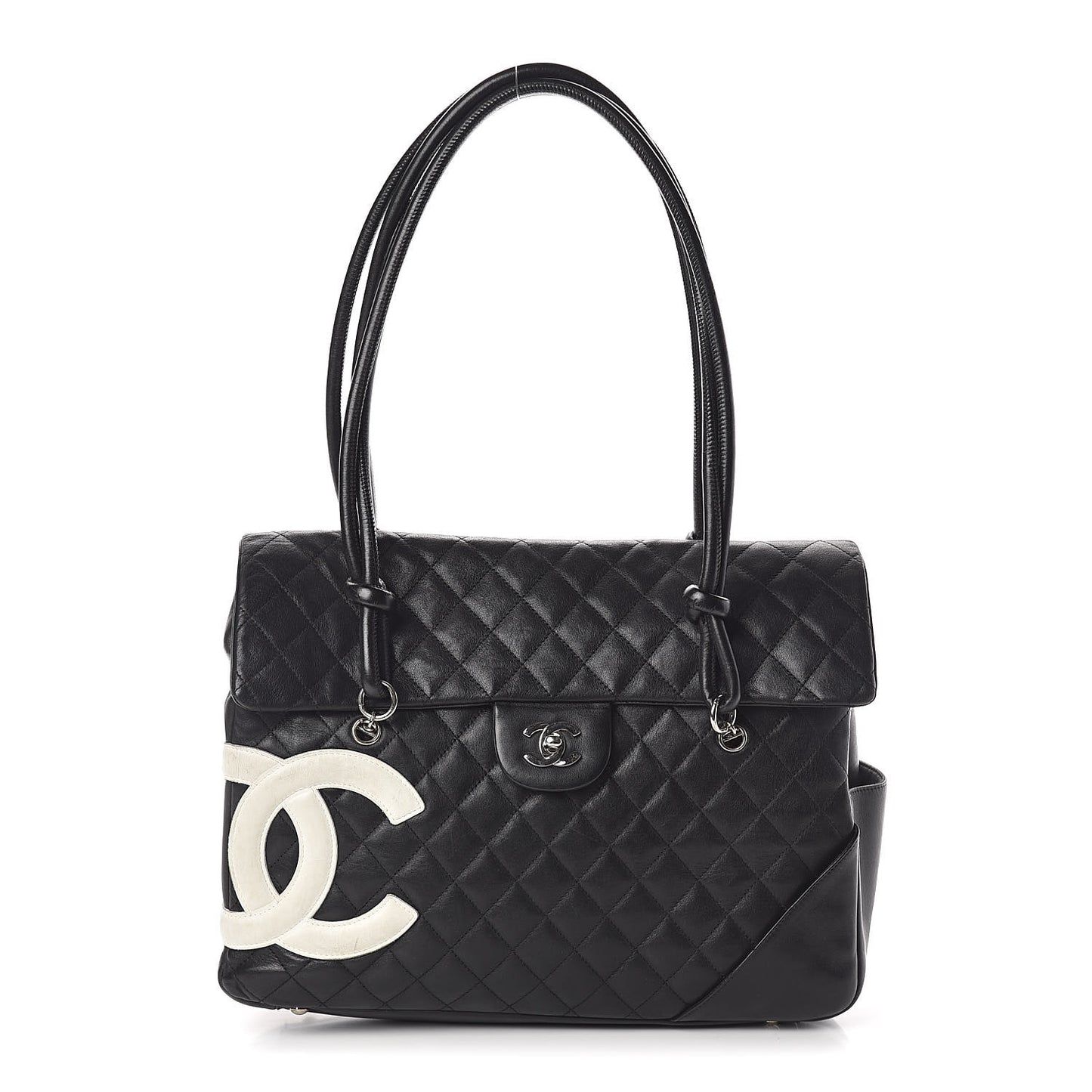 Calfskin Quilted Large Cambon Flap Black White