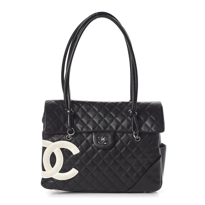 Chanel Calfskin Quilted Large Cambon Flap Black White 1 of 11