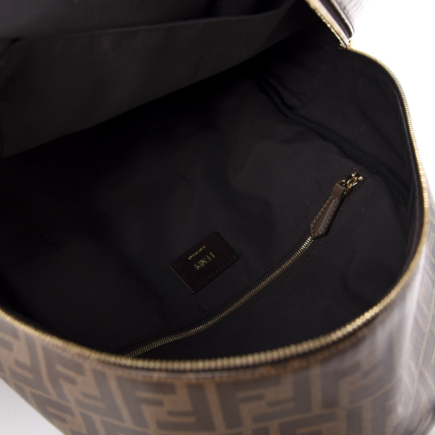 Fendi X FILA Glazed Fabric Vitello Century FF 1974 Mania Pouch Pocket Backpack Mogano Panna Blueberry 4 of 13
