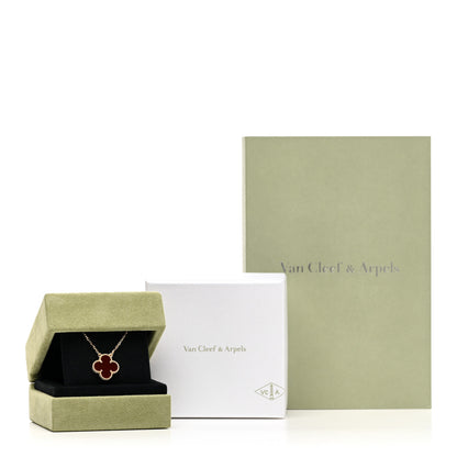 Van Cleef & Arpels 18K Yellow Gold Carnelian Vintage Alhambra Pendant Necklace 5 of 5