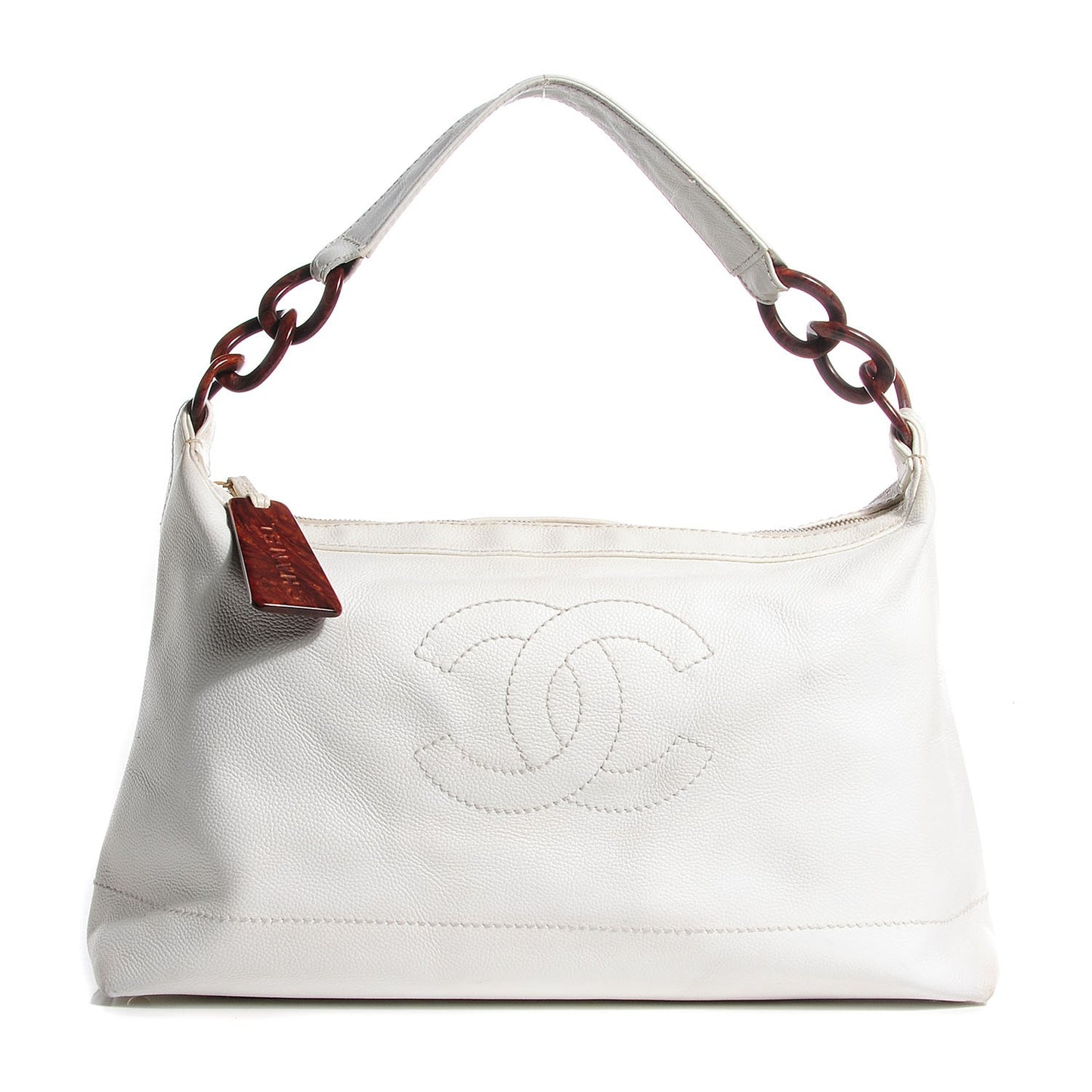 Caviar CC Wood Chain Hobo White
