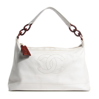 Chanel Caviar CC Wood Chain Hobo White 1 of 7