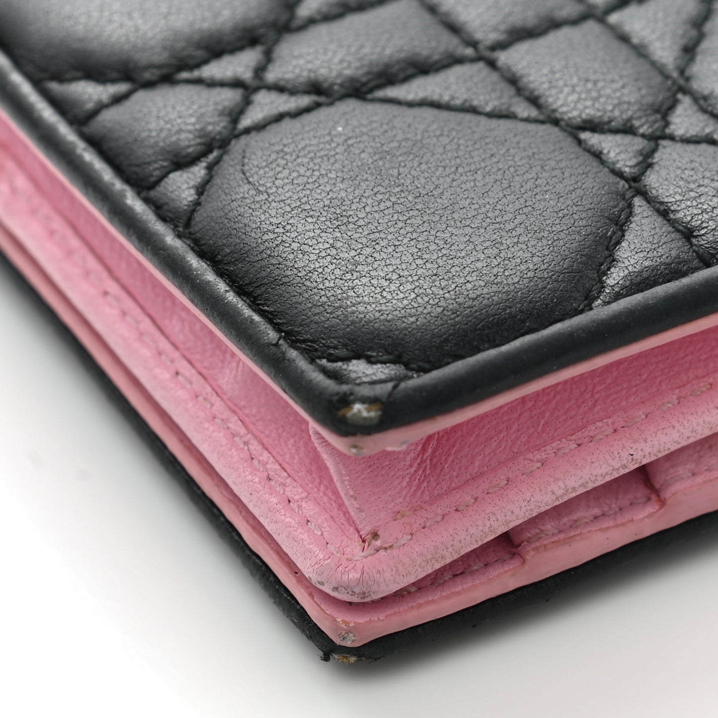 Lambskin Cannage Bi-Color Small Lady Dior Flap Card Holder Black Pink
