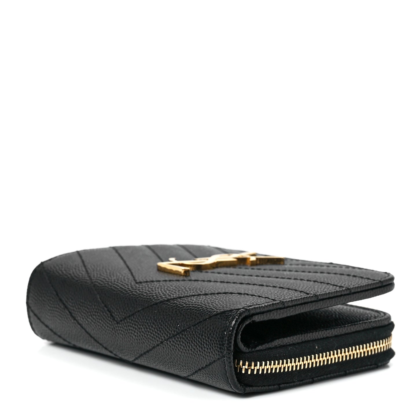 Grain De Poudre Matelasse Chevron Monogram Compact Zip Around Wallet Black