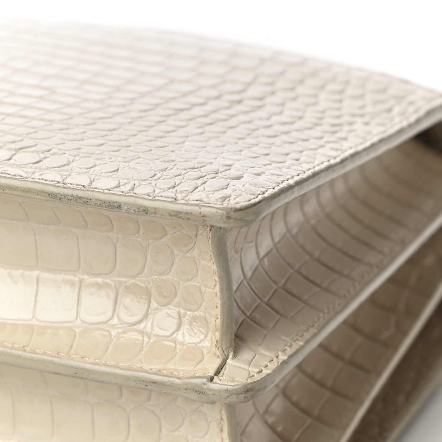 Saint Laurent Calfskin Crocodile Embossed Medium Monogram Sunset Blanc Vintage 14 of 16