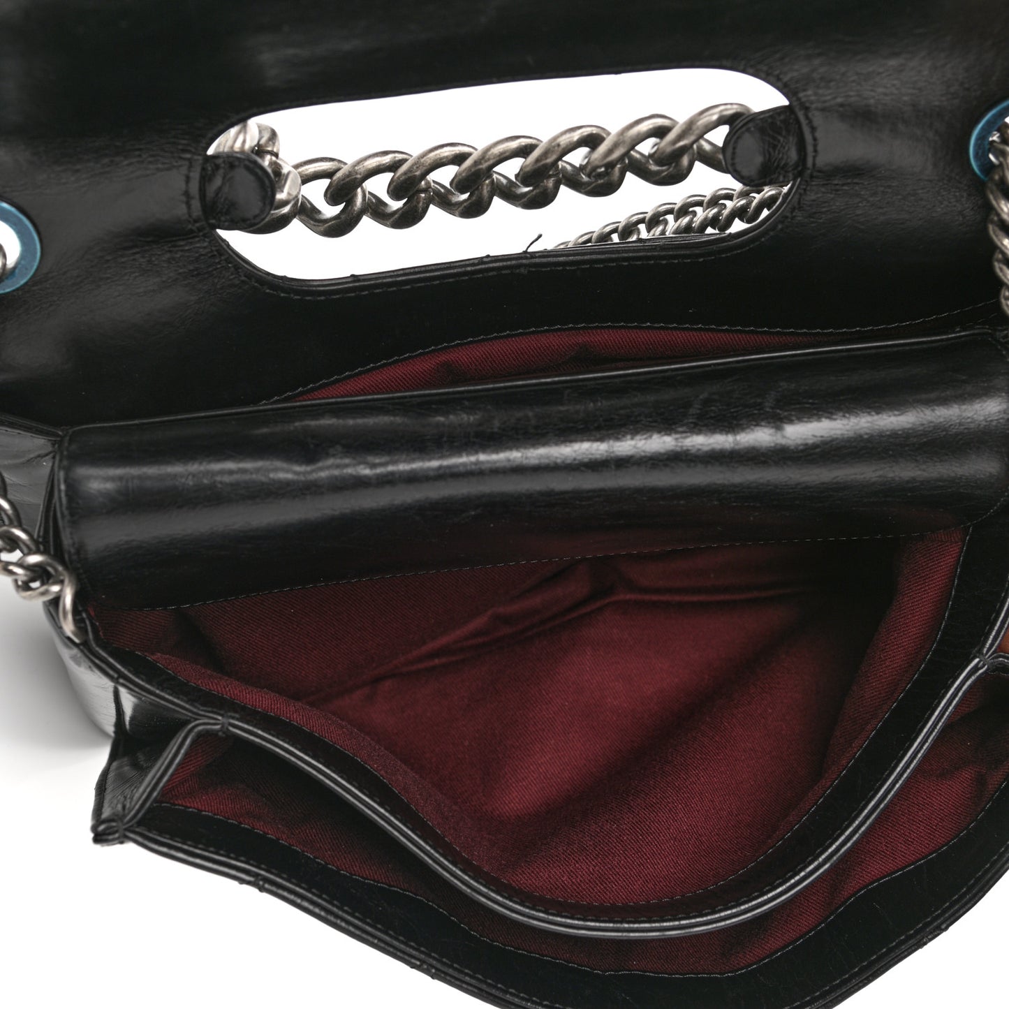 Glazed Calfskin Quilted Large Perfect Edge Flap Black