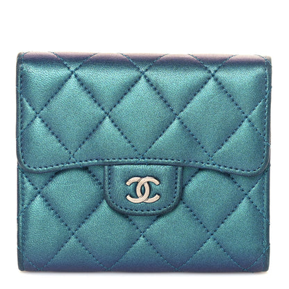 Chanel Metallic Lambskin Quilted Compact Flap Wallet Turquoise 1 of 15