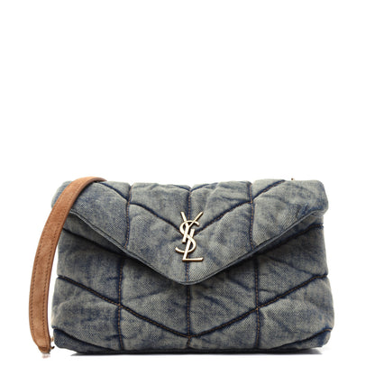 Saint Laurent Denim Quilted Toy Loulou Puffer Monogram Chain Satchel Blue Cinnamon 1 of 10