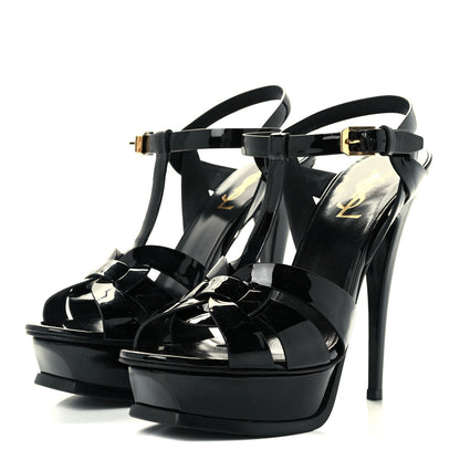 Saint Laurent Patent Tribute 105 Platform Sandals 38.5 Black 3 of 9