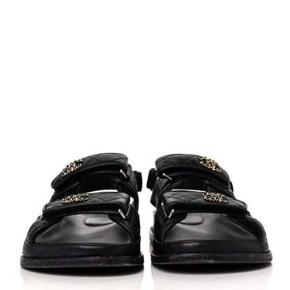 Chanel Grained Calfskin Velcro Dad Sandals 37.5 Black 4 of 20