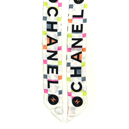 Chanel Silk Logo Slim Bandeau Scarf White Black Orange 5 of 8