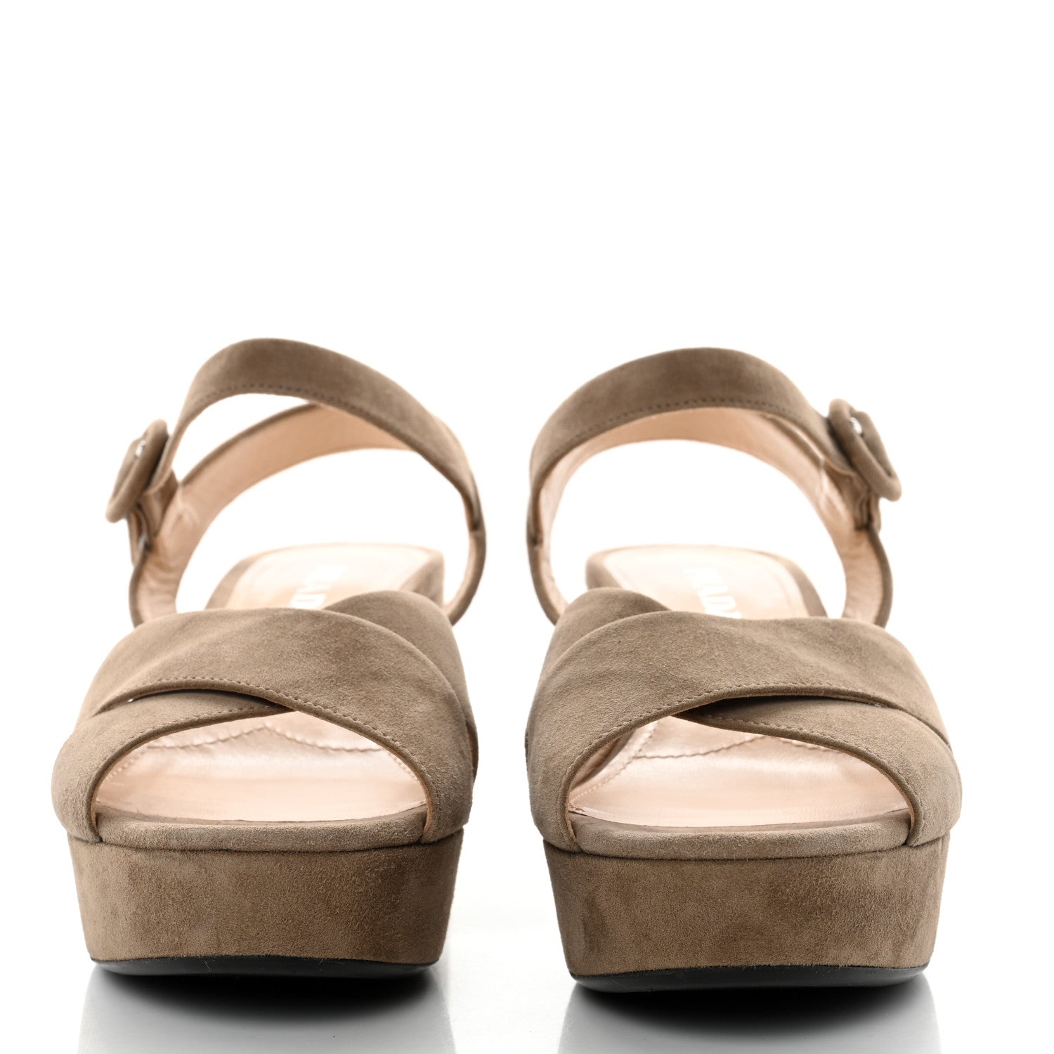 Prada Suede Crisscross Platform 20/65mm Sandals 37.5 Taupe 2 of 8