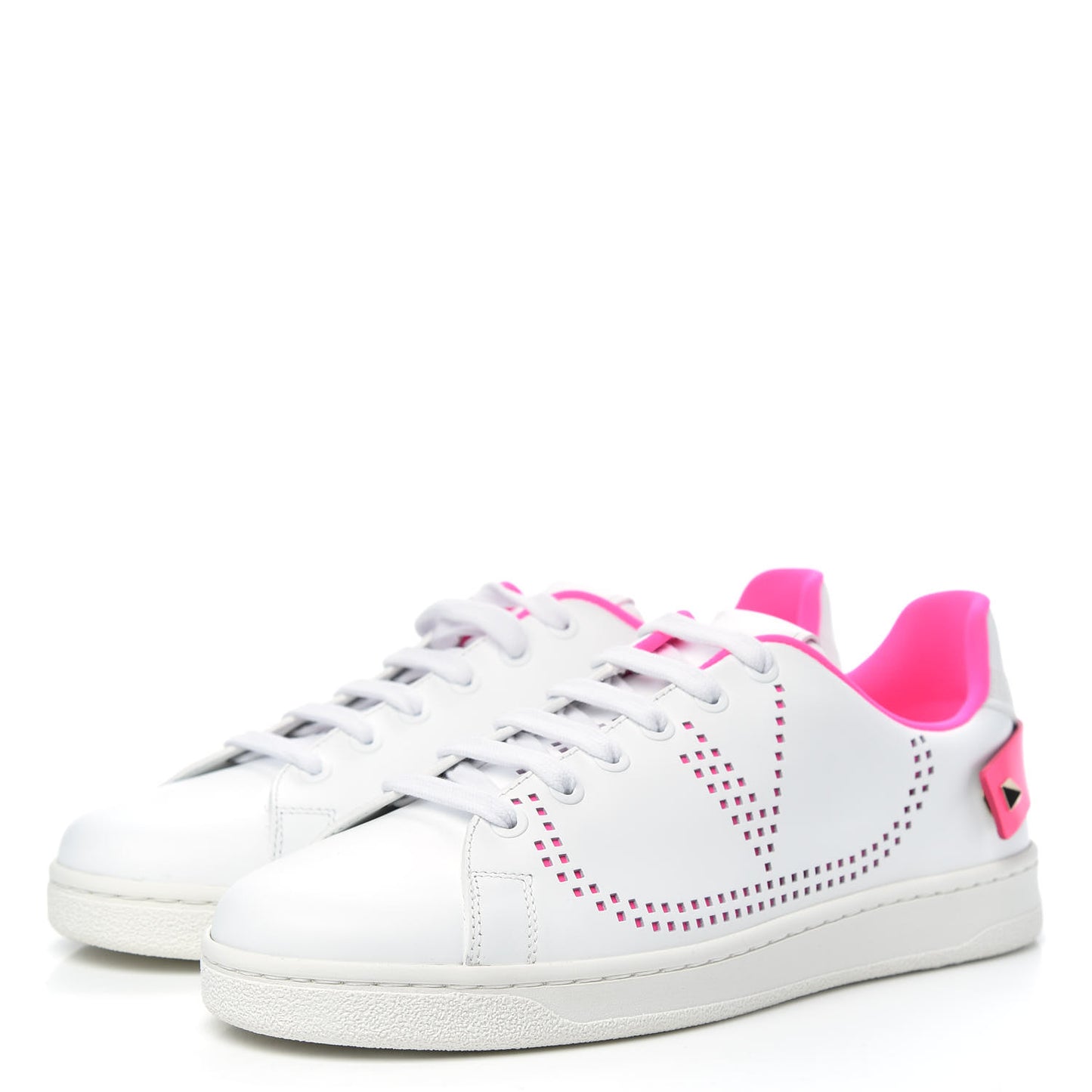 Calfskin Womens Backnet Sneakers 38.5 White Fuchsia