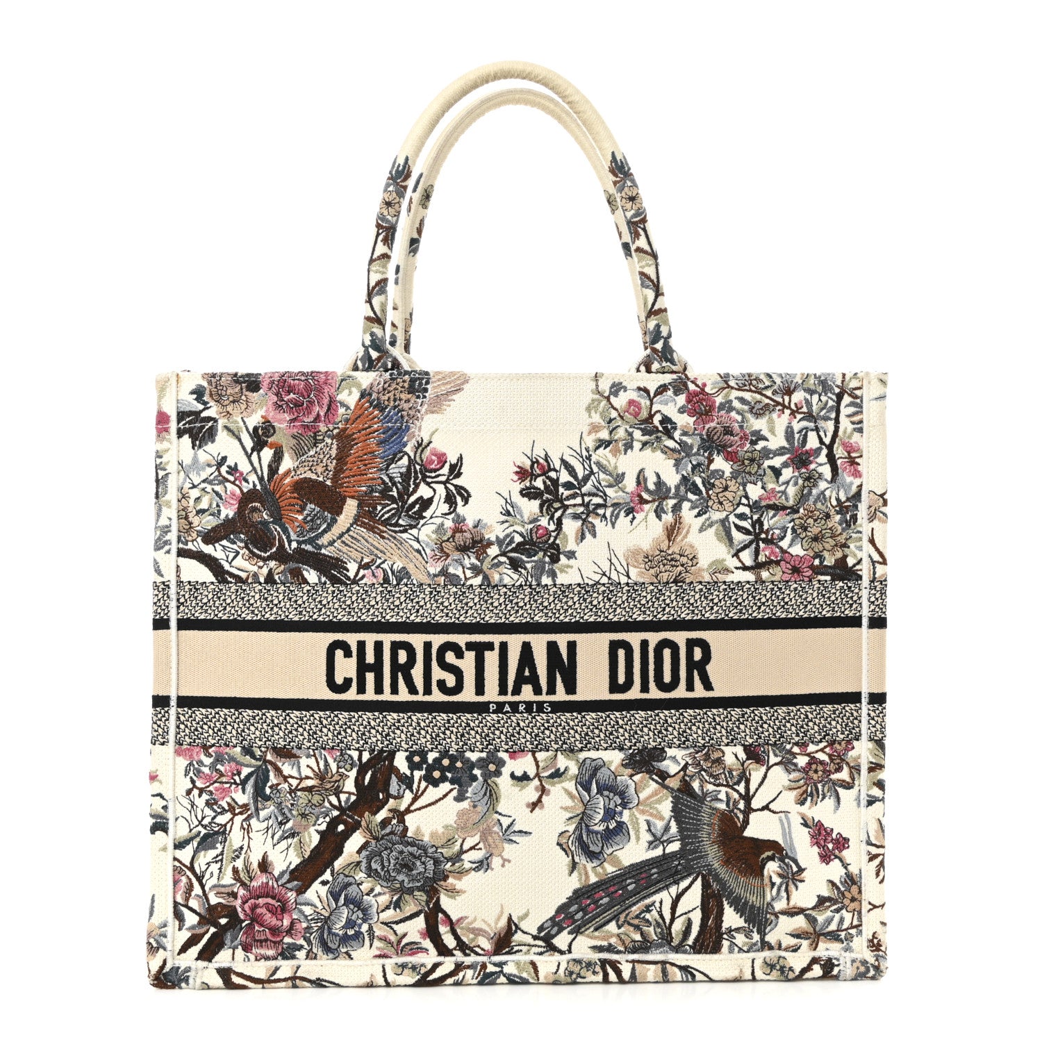 Christian Dior Canvas Embroidered Large Jardin D'Hiver Book Tote Latte Multicolor 1 of 9