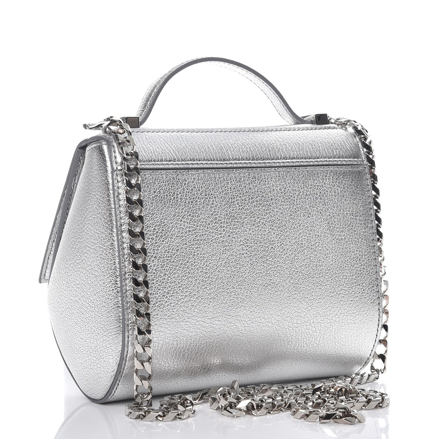 Metallic Calfskin Mini Pandora Box Chain Crossbody Bag Silver