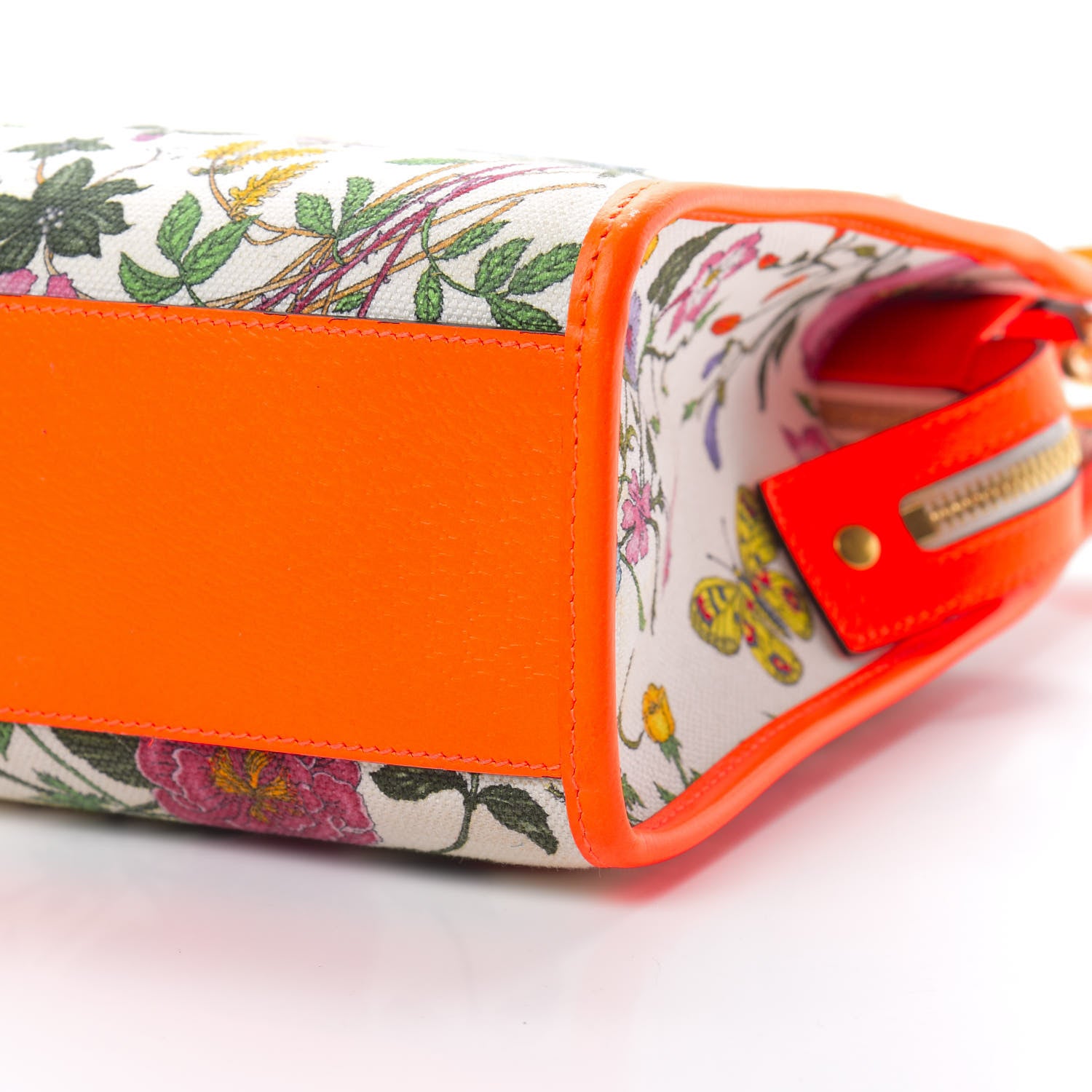 Gucci Canvas Medium Flora Tote White Multicolor Orange Fluo 10 of 16