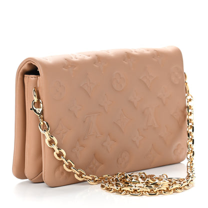 Louis Vuitton Lambskin Embossed Monogram Pochette Coussin Camel 2 of 4