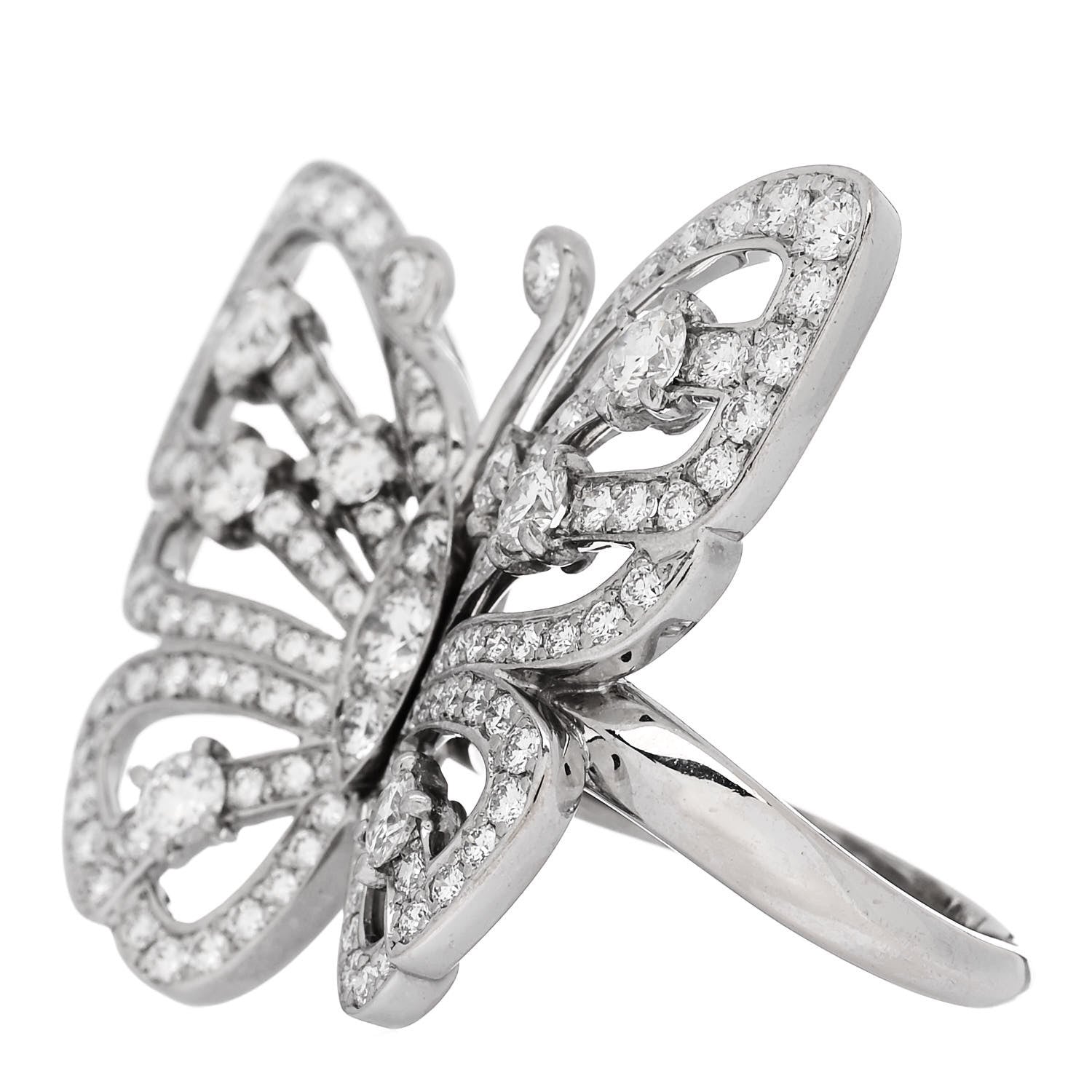 Van Cleef Arpels 18K White Gold Diamond Flying Butterfly Ring 52
