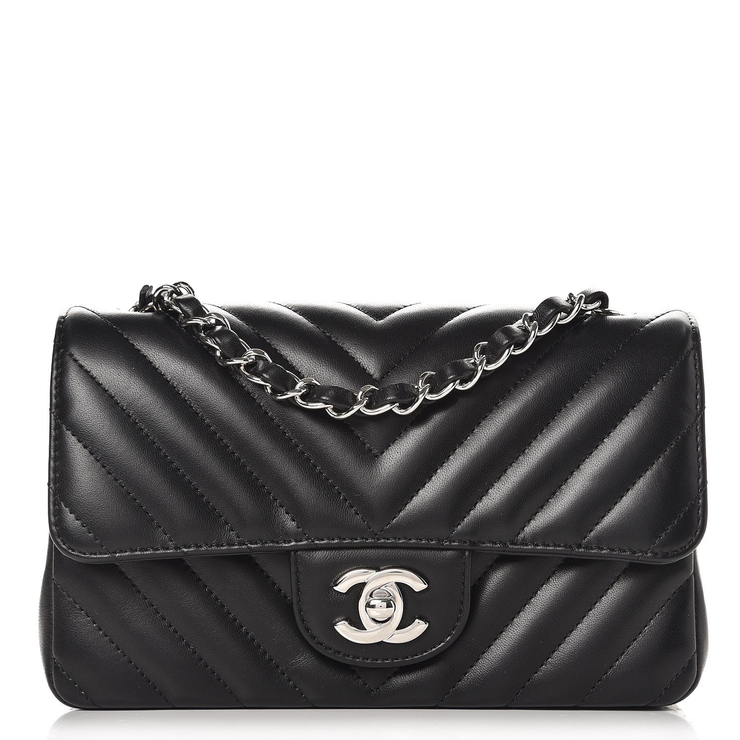 Chanel Lambskin Chevron Quilted Mini Rectangular Flap Black 1 of 8