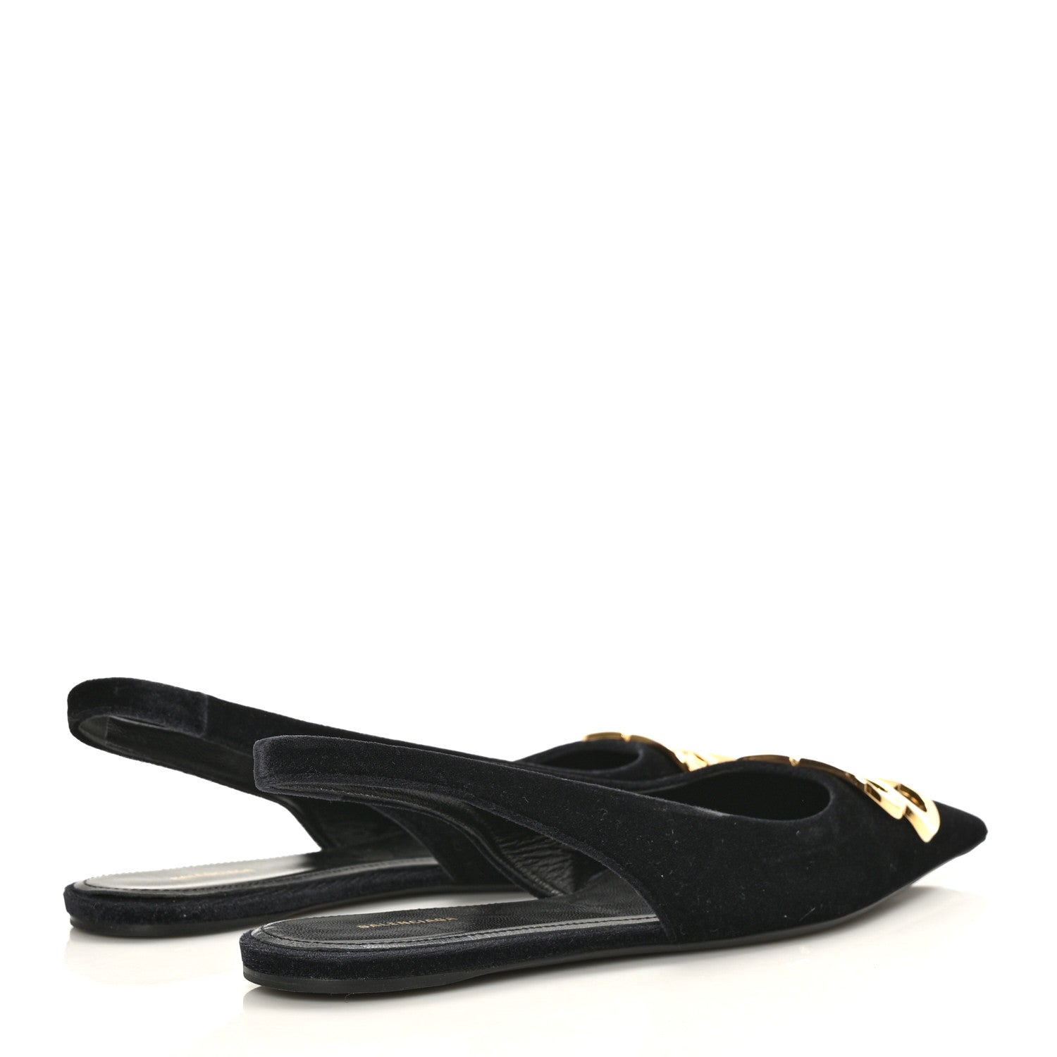 Balenciaga Velvet BB Knife Pointy Toe Slingback Flats 38 Black 4 of 7
