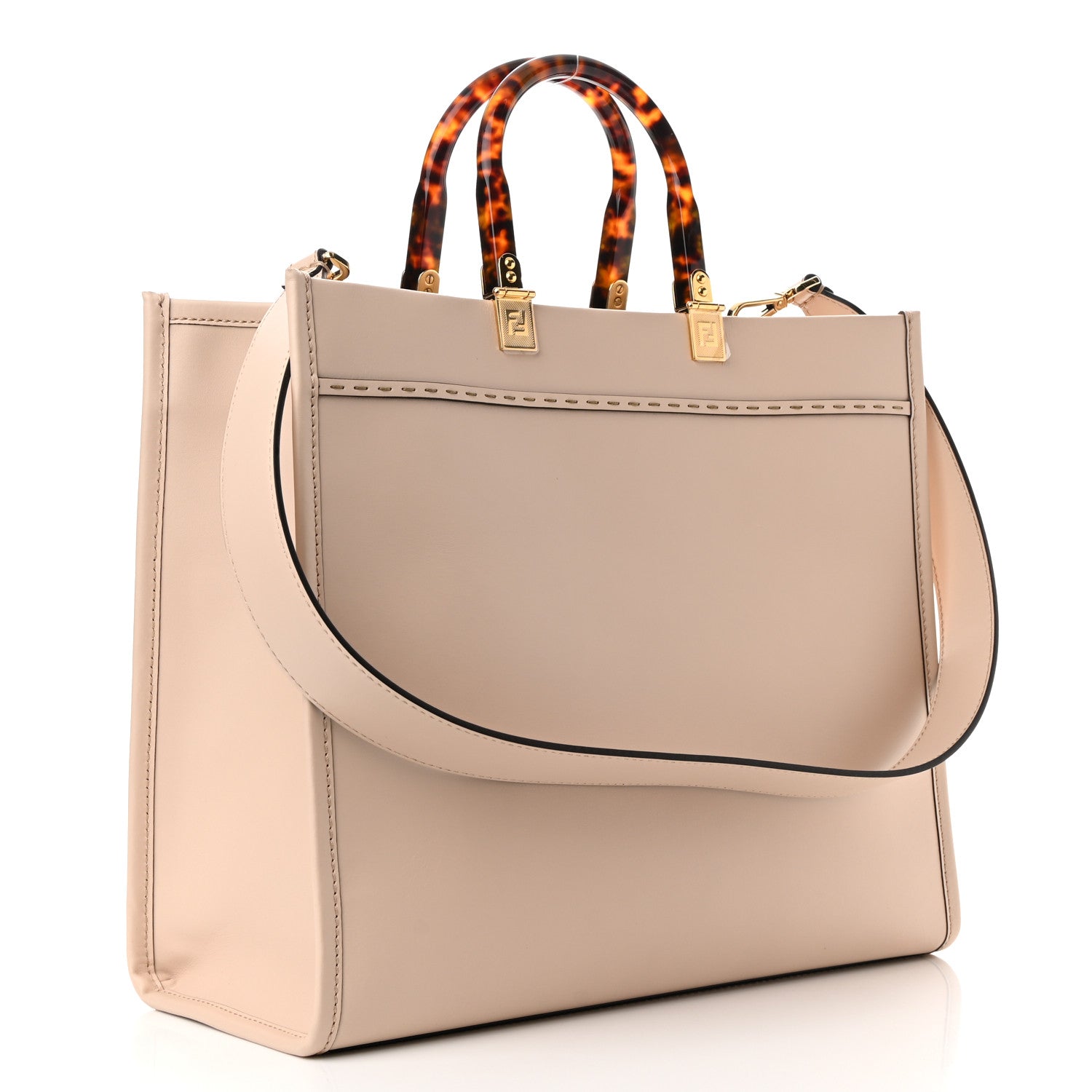 Fendi Vitello King Plexiglass Logo Embossed Medium Fendi Sunshine Shopper Tote Light Rose 3 of 10