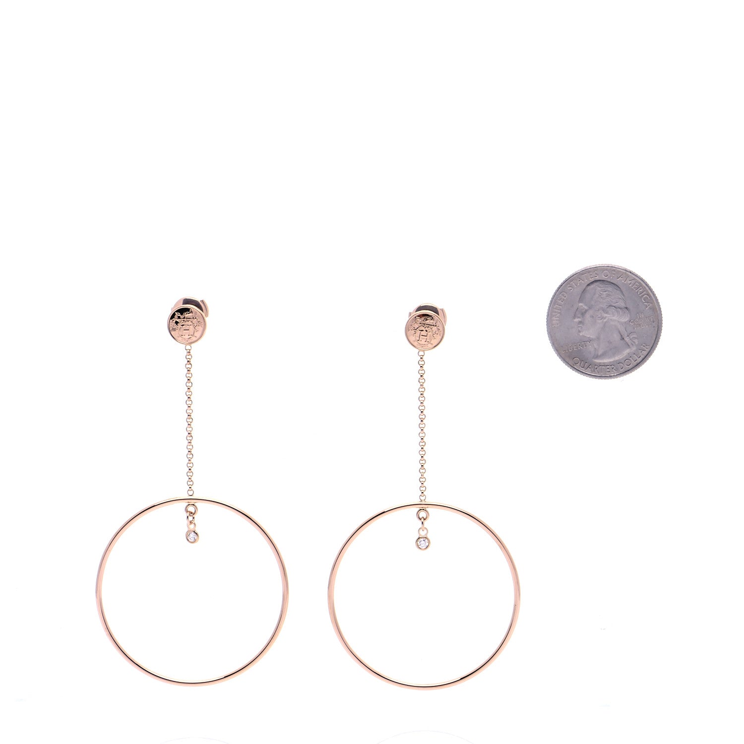 Hermes 18K Rose Gold Diamond Ex-Libris Earrings 2 of 6