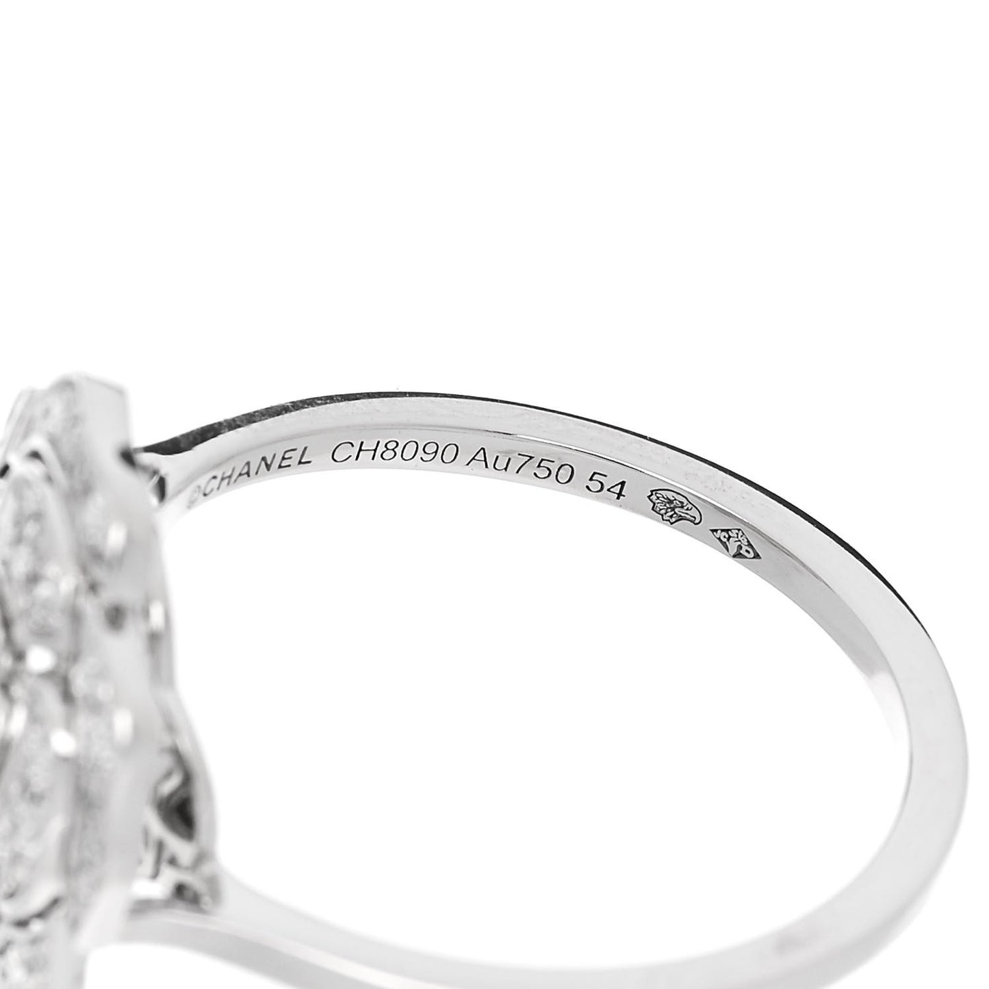 18K White Gold Diamond Small Bouton de Camelia Ring 54 7