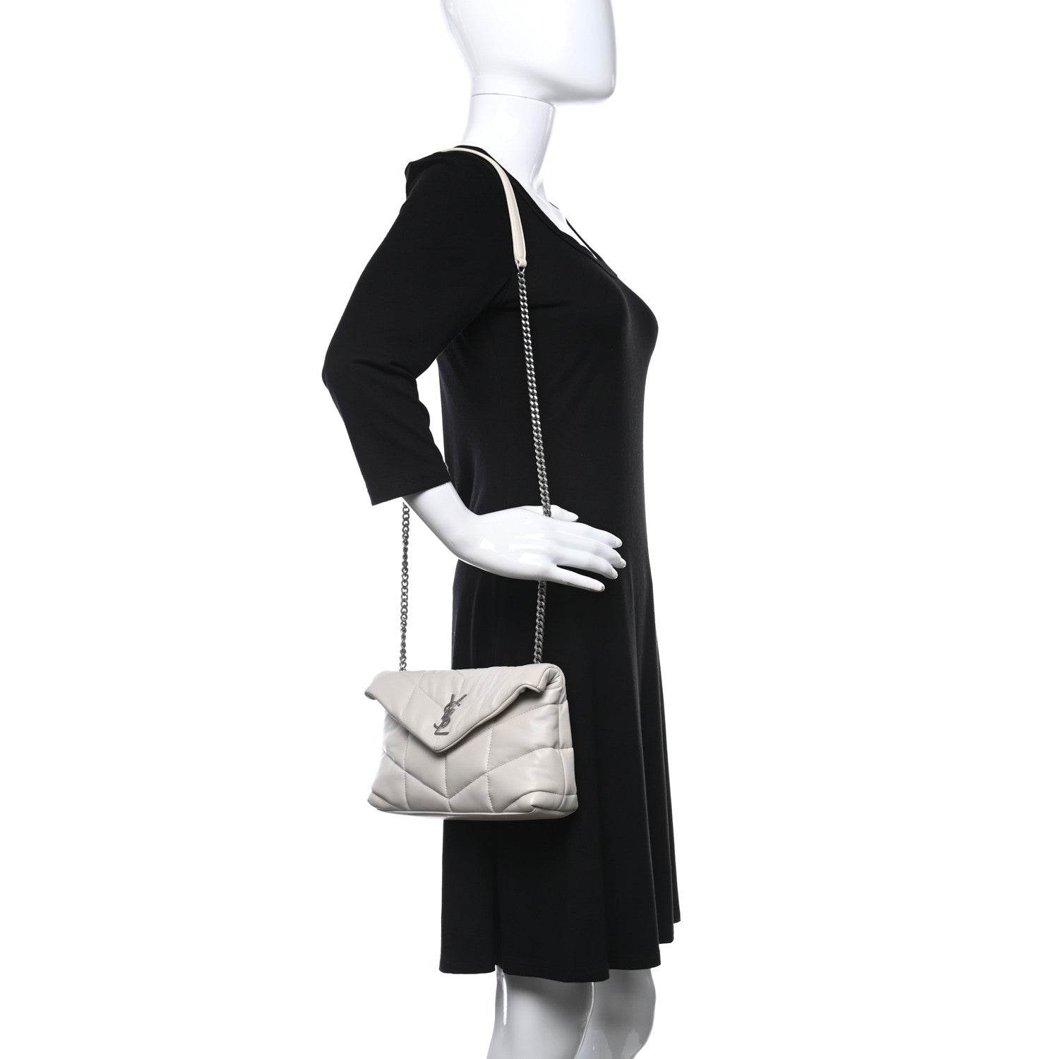 Saint Laurent Lambskin Quilted Toy Loulou Puffer Monogram Chain Satchel Crema Soft 2 of 5