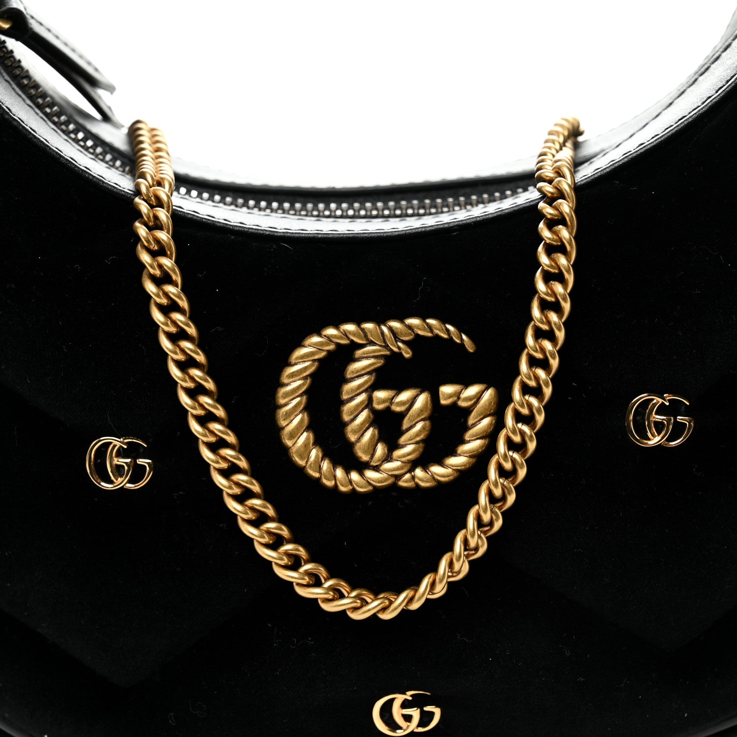 Gucci Velvet Matelasse Double G Studs Torchon GG Marmont Half Moon Hobo Black 8 of 10