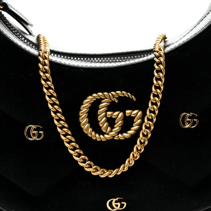 Gucci Velvet Matelasse Double G Studs Torchon GG Marmont Half Moon Hobo Black 8 of 10
