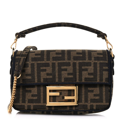 Fendi Fabric Jacquard FF 1974 Mini Baguette Tobacco Moro Black 1 of 14