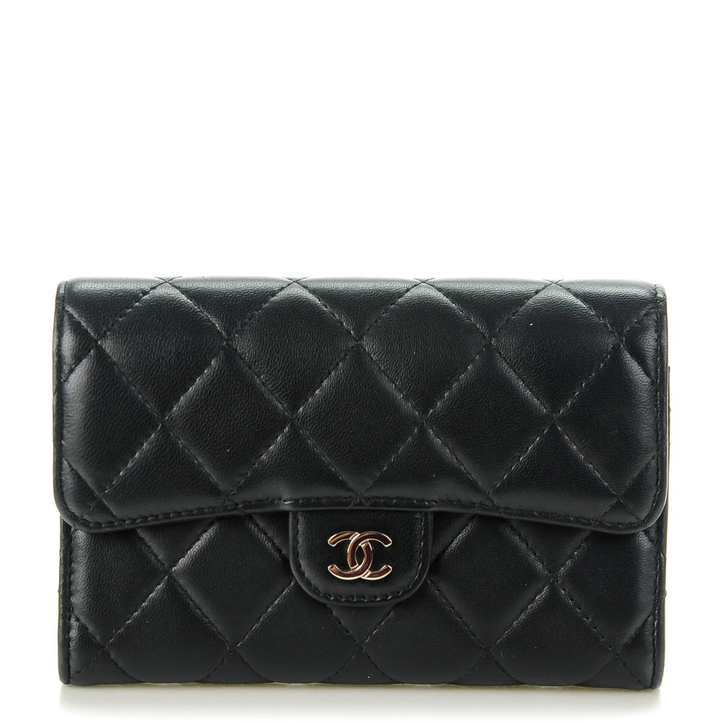 Lambskin Quilted Small Flap Wallet Black