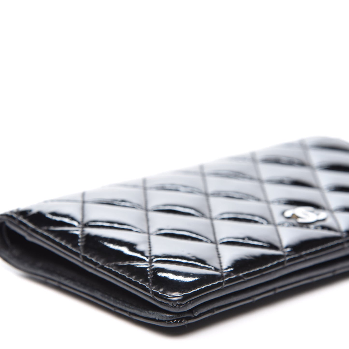 Patent Calfskin Quilted Yen Wallet Black
