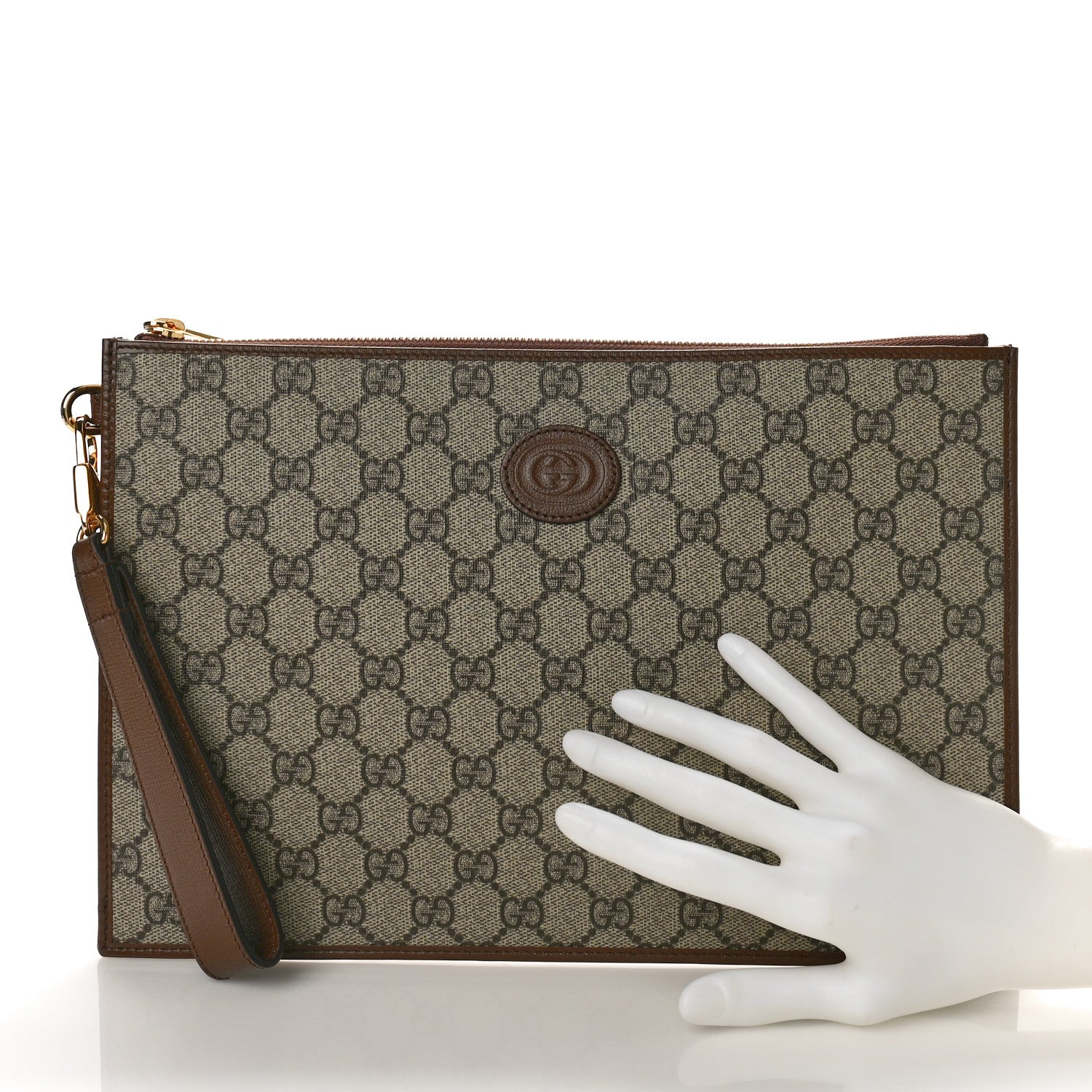 Gucci GG Supreme Monogram Azalea Calfskin Retro Interlocking G Wristlet Pouch Beige Ebony Brown Sugar 2 of 8