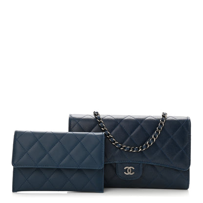Chanel Caviar Quilted Wallet on Removable Chain Navy 1 of 11