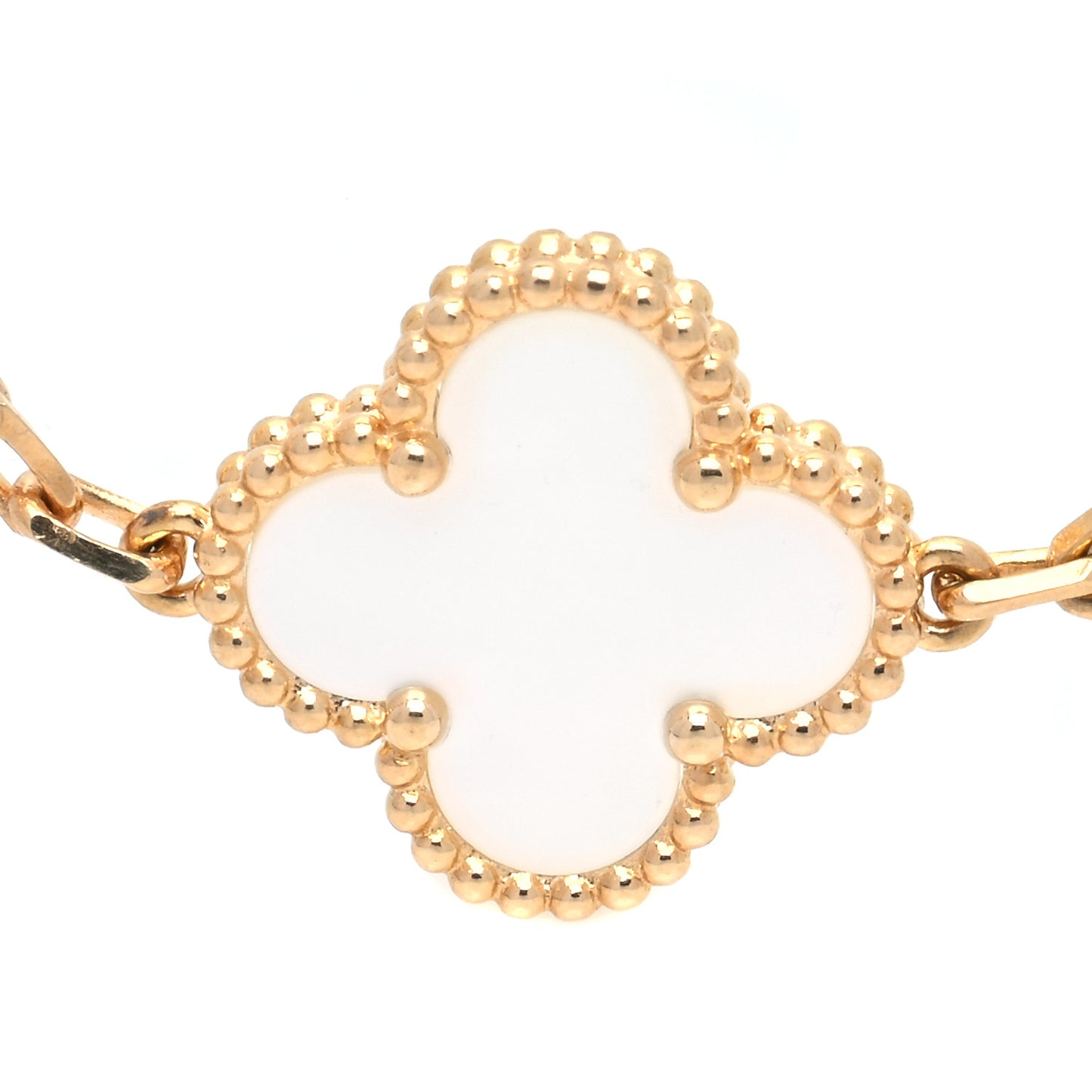 18K Yellow Gold Mother of Pearl 5 Motifs Vintage Alhambra Bracelet