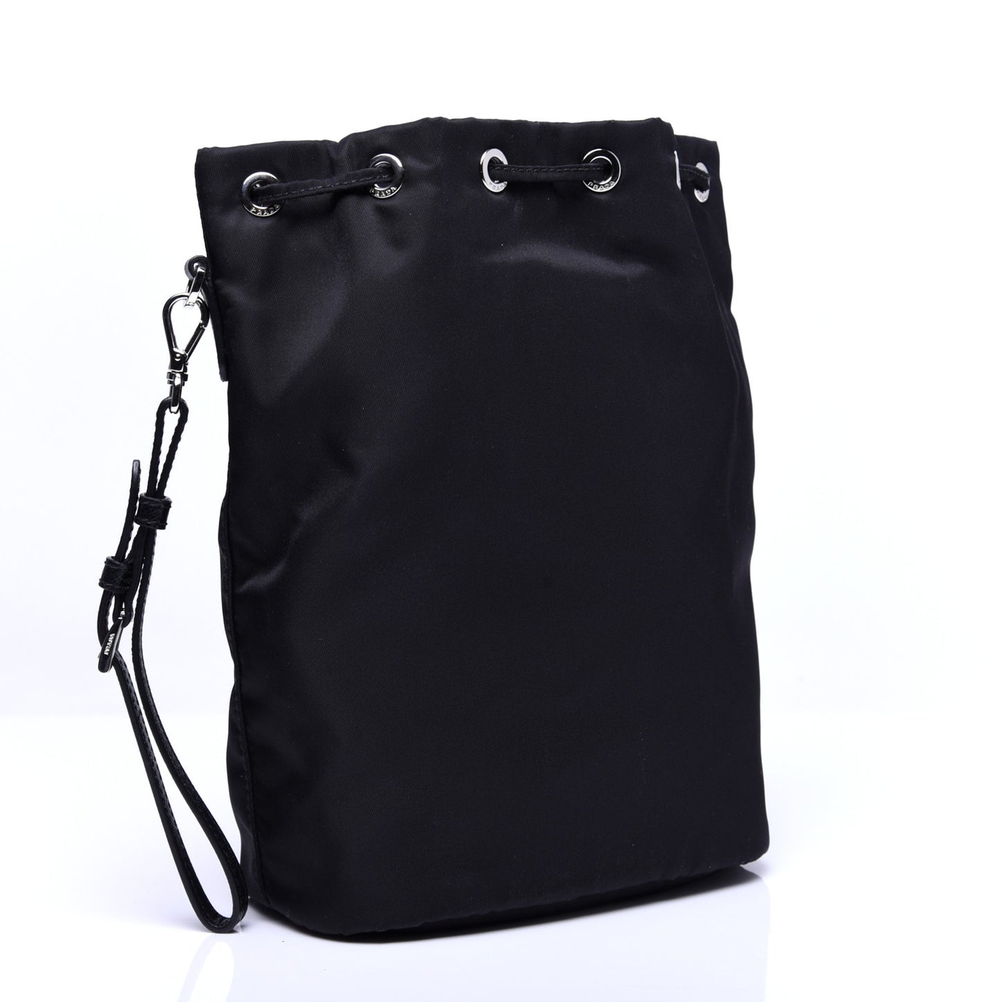Saffiano Tessuto Nylon Vela Bucket Wristlet Black