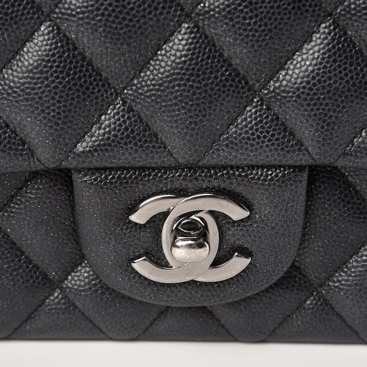 Iridescent Caviar Quilted Mini Rectangular Flap Black