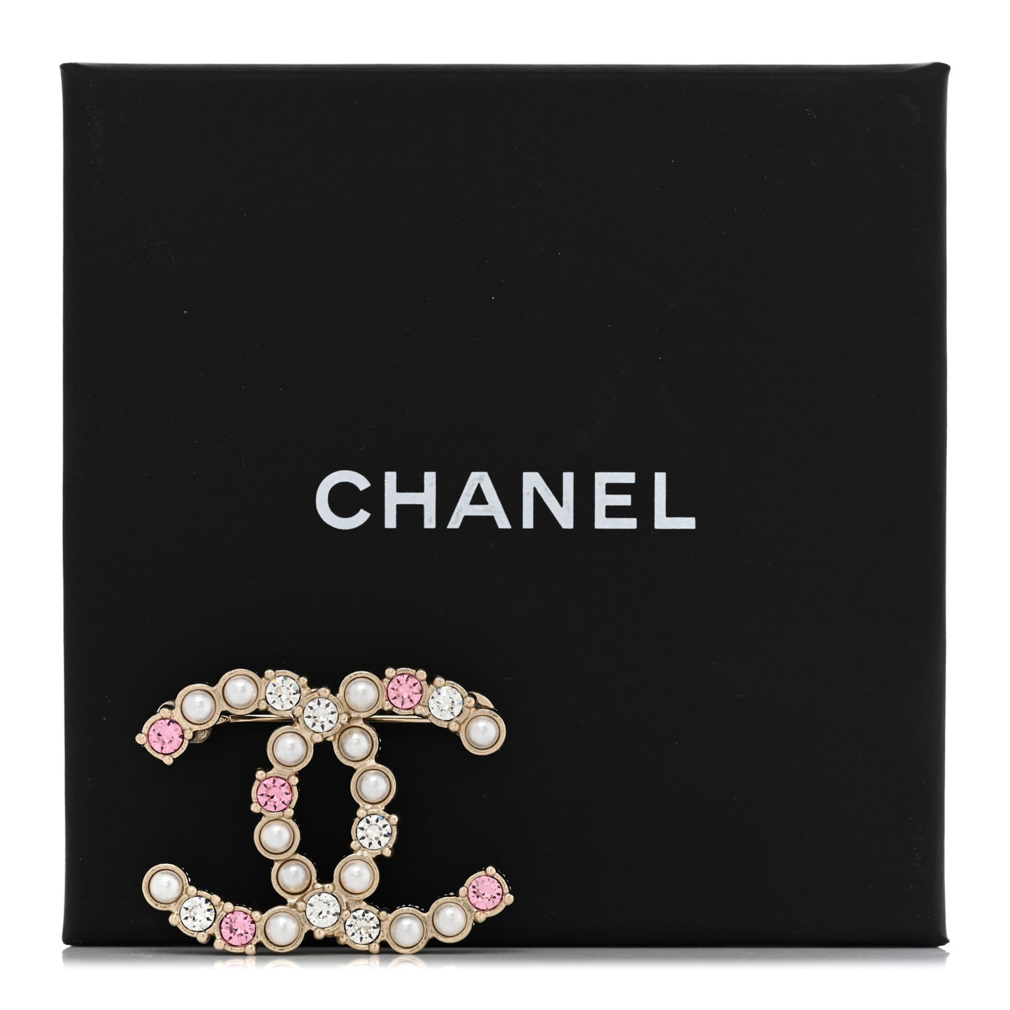 Pearl Crystal CC Brooch Gold Pearly White Purple