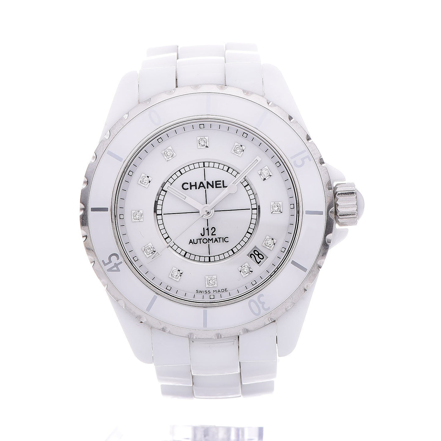 Stainless Steel Ceramic Diamond 38mm J12 Automatic Watch White