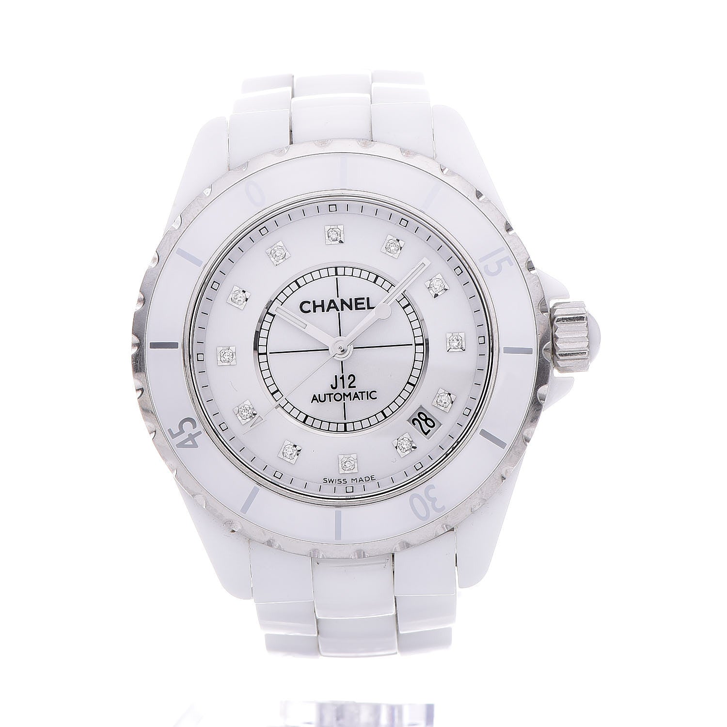 Chanel Stainless Steel Ceramic Diamond 38mm J12 Automatic Watch White 7 of 7